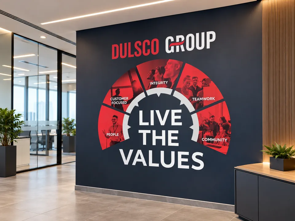 Live the Values printed wall graphic for Dulsco Group