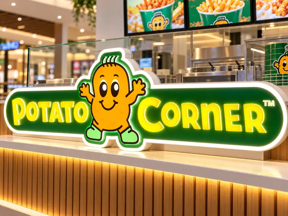 Potato Corner illuminated 3D sign with mascot