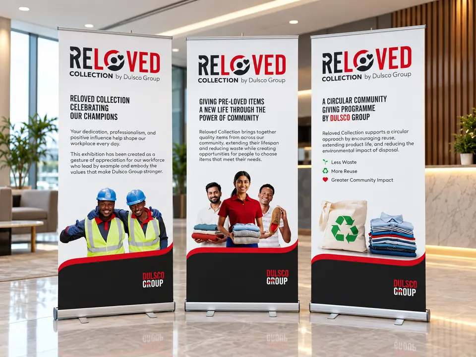 Three Reloved Collection by Dulsco Group roll-up banners
